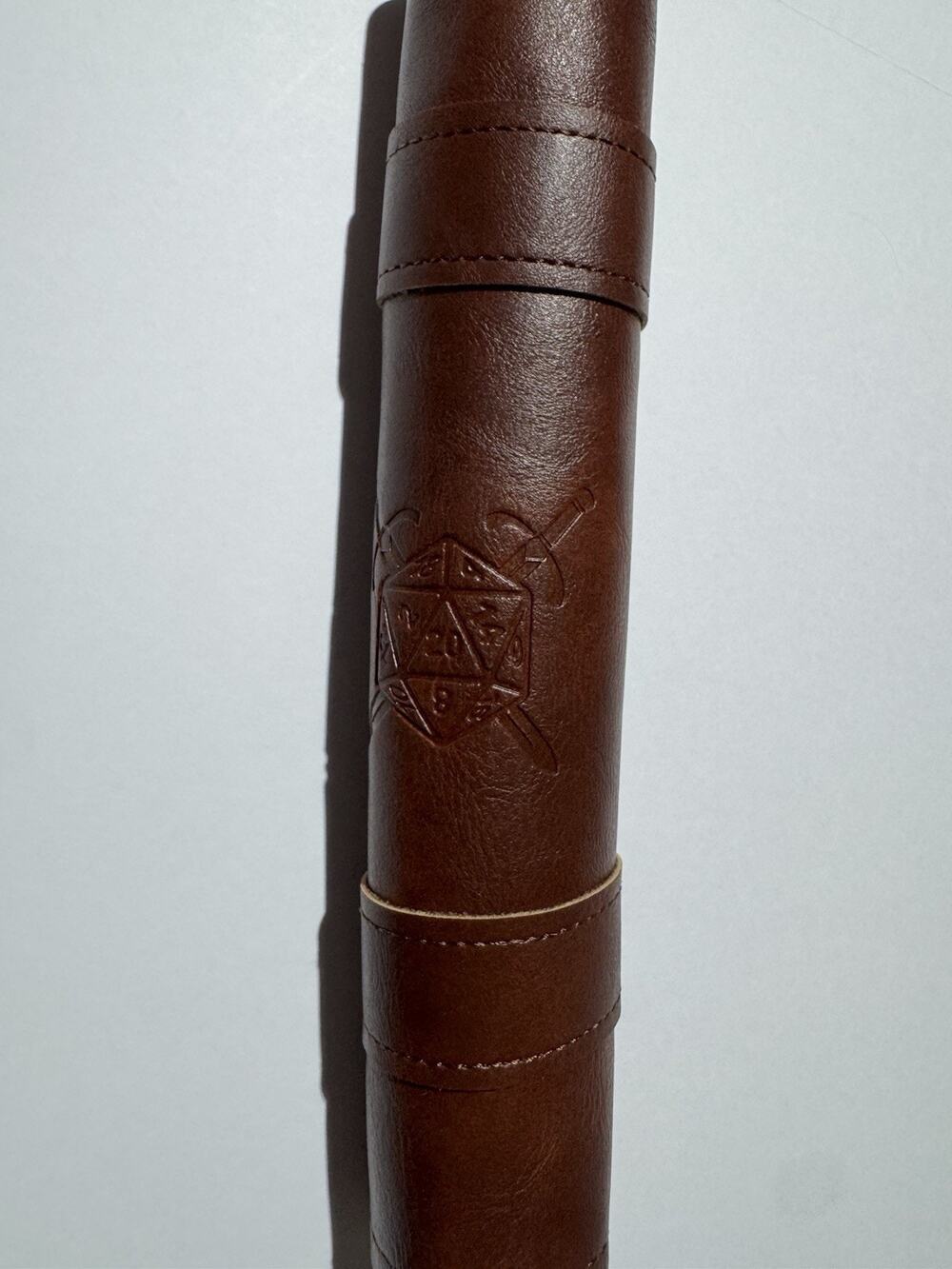 Brown Leather Knife Roll Pouch Case w/ Straps Snap Closures Embossed Logo